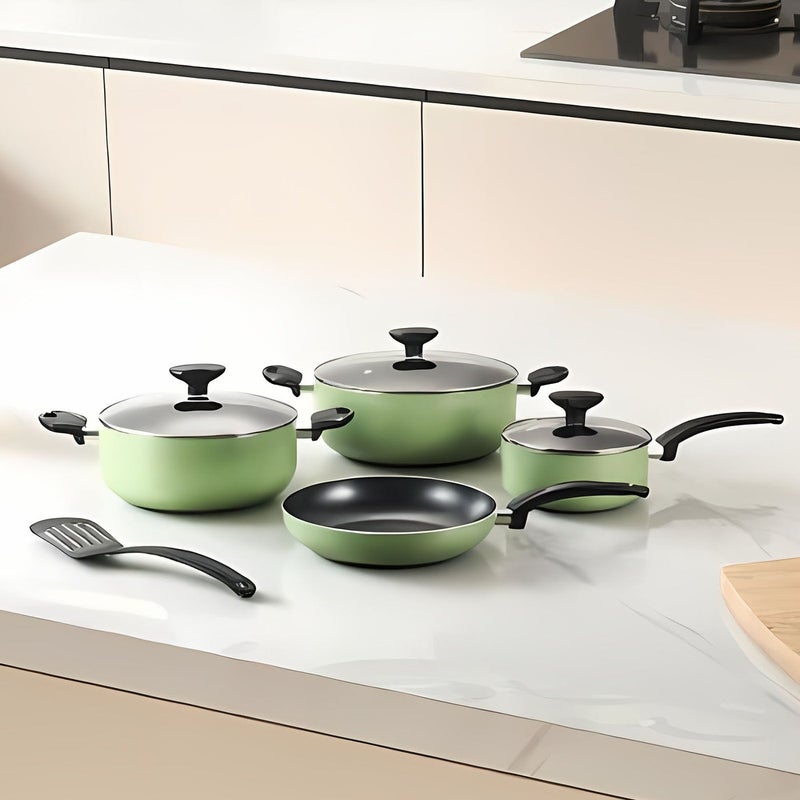 Sharpdo Kitchen Pots and Pans Set 8-Piece, Non-Stick Mint Green Cooking Set for Induction & Gas, PFOA Free Aluminum Alloy Cookware Set with Heat Resistant Handles & Tempered Glass Lids - 18cm/24cm Pots, 20cm/24cm Fry Pans, Nylon Slotted Turner Kitchen Tools - Image 4